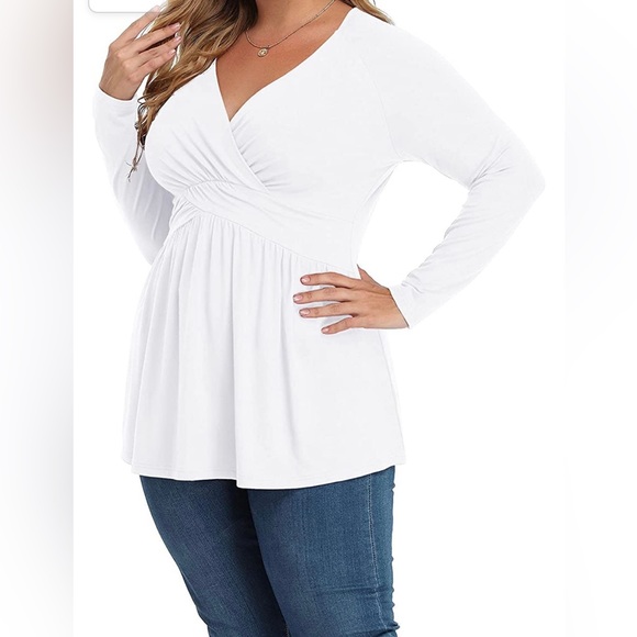 NWT Tianzhu Women’s Plus size White Tunic Top V-Neck Casual Pleated Flowy3XL - Picture 2 of 9